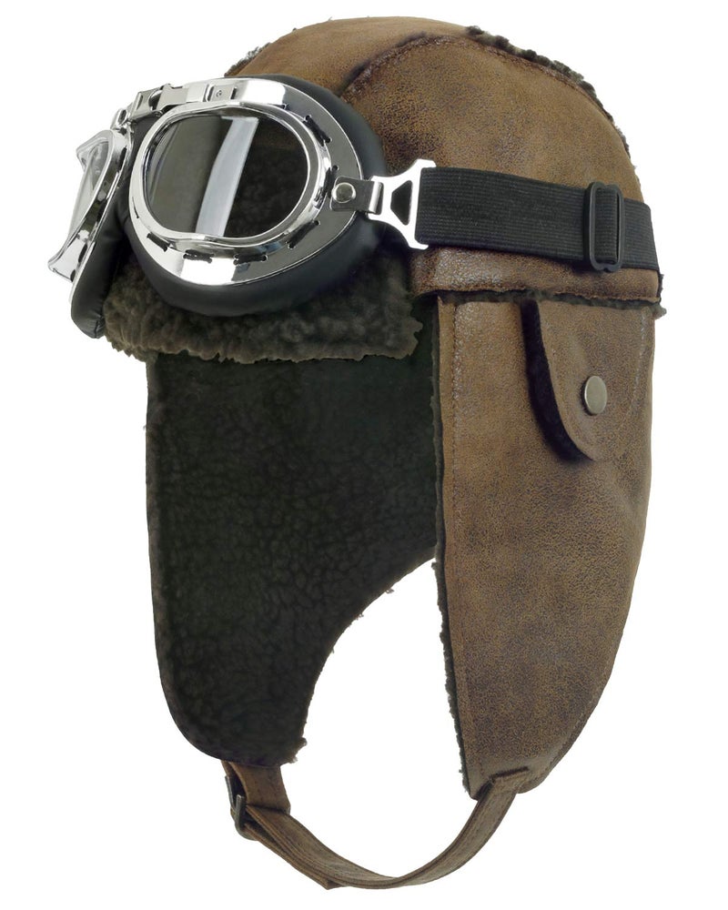 ililily Aviator Hat Winter Snowboard Fur Ear Flaps Trooper Trapper Pilot Goggles Light Brown - Image 1
